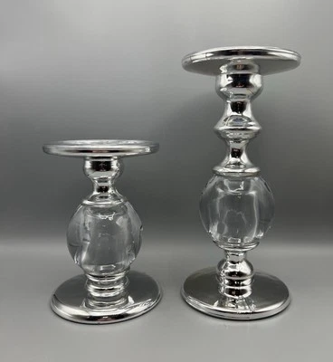 Lote de 2 Candelabros de Vidrio Pilar Burbuja - PESADOS Foto 1 de 4