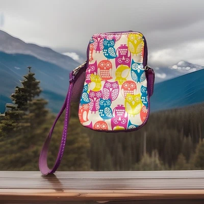 猫头鹰印花腕带钱包五颜六色的图案拉链卡片槽紫色表带 — 第 1/3 张图片