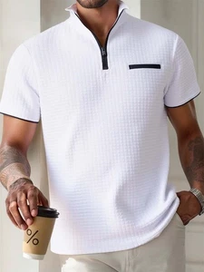 Men's Plaid Short Sleeve Fashion POLO Shirt Classic Casual Baggy Shirts - Picture 1 of 13