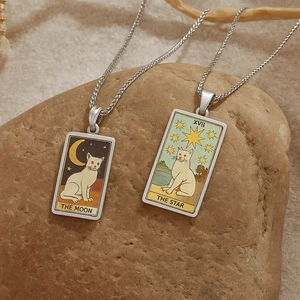 Tarot Necklace Cats Tarot Pendant Witchy Spiritual Jewelry Reiki Women Men Gift - Picture 1 of 10