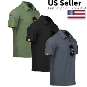 Men's Polo T Shirt Tactical Quick Dry Work Short Sleeve Sport Casual Golf Shirt - Picture 1 of 30