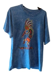 Vintage 90's Arizona Kokopelli Art Geko Apparel Blue Stone Wash T-shirt Size M - Picture 1 of 18