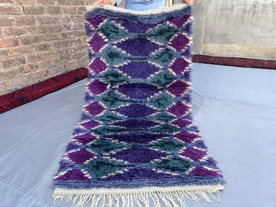 Alfombra marroquí vintage de 2,6 x 4,10 pies - alfombra de lana de pelo completo anudada a mano Foto 1 de 4