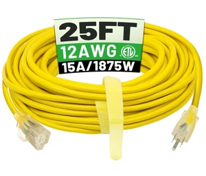 Cable de extensión para exteriores de 25 pies 12/3 impermeable resistente con indicador iluminado... - Imagen 1 de 7