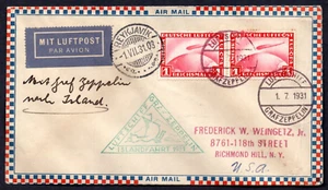 GERMANY 1931 US FINLAND ZEPPELIN FLIGHT FRANKED PAIR SC. #C35 VIA REYKJAVIK - Picture 1 of 2