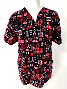 H.Q. Scrub Breast Cancer Ribbons & Hearts Size Medium - Picture 1 of 6