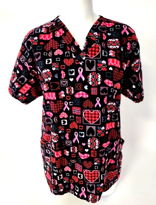 H.Q. Scrub Breast Cancer Ribbons & Hearts Size Medium - Image 1 of 4