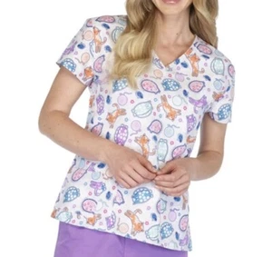 NWT Women's Large Cat Print Scrubfinity Basix Scrub Top - Picture 1 of 1