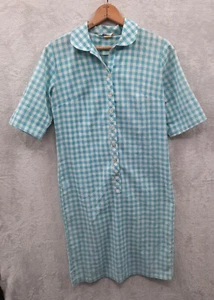 Vintage 1970s Blue White Gingham Button Shift Dress Sears PermaPrest No Size  - Picture 1 of 11