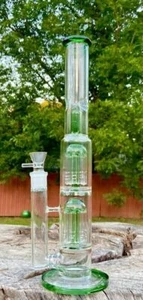 12.2" Green Heavy Glass Bong Percolator Hookah Bubbler Water Pipe W/ICE Catcher - Picture 1 of 7
