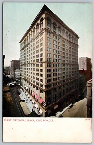 Postcard Chicago Illinois c1905 First National Bank Glitter Applique Unused - Picture 1 of 2
