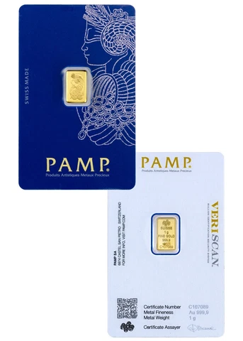 PAMP Suisse 1 Gram .9999 Gold Bar Fortuna Sealed in Assay Card -#B999 Cover