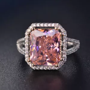 Anillo para mujer con banda cuadrada de oro rosa relleno de oro blanco de 18 quilates de 10*12 mm AAA talla 6-9 - Imagen 1 de 11