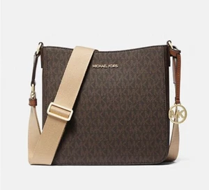 New Michael Kors Jet Set Travel Small Signature Logo Messenger Bag Brown - Picture 1 of 4