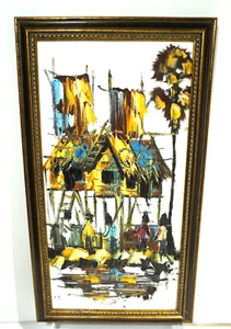 Arte enmarcado pintura al óleo abstracta escena pueblo casa asiática escena - Imagen 1 de 12