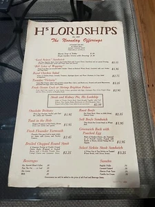 Menú de almuerzo vintage His Lordship’s Restaurant Berkeley California 1969 - Imagen 1 de 4