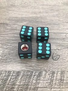 Black Teal Dice 4 Pcs Valve Stem Caps Car Truck Bike Motorcycle Bicycle - Picture 1 of 3