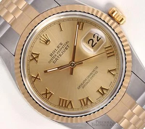 Rolex Datejust Two Tone 36mm SS/18k Fluted Bezel Champagne Roman Dial - Picture 1 of 5