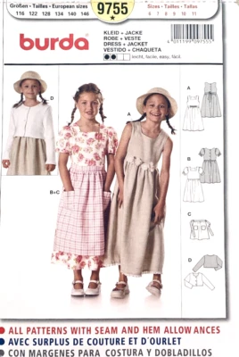 Burda Pattern 9755 Girls Traditional Heritage Dress, Apron & Jacket Sizes 6 - 11 - Image 1 of 3