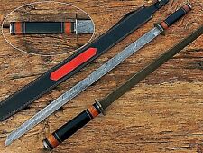 38" Full Tang Japanese Ninja Katana Sword With Leather Sheath (Damascus Steel)