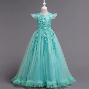 Wedding Party Kids Girls Tulle Princess Long Dress Formal Prom Birthday Gown New - Picture 1 of 36