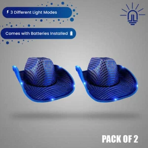 LED Flashing Cowboy Hat with Blue Sequins Blue Hat for Women and Men - Picture 1 of 5