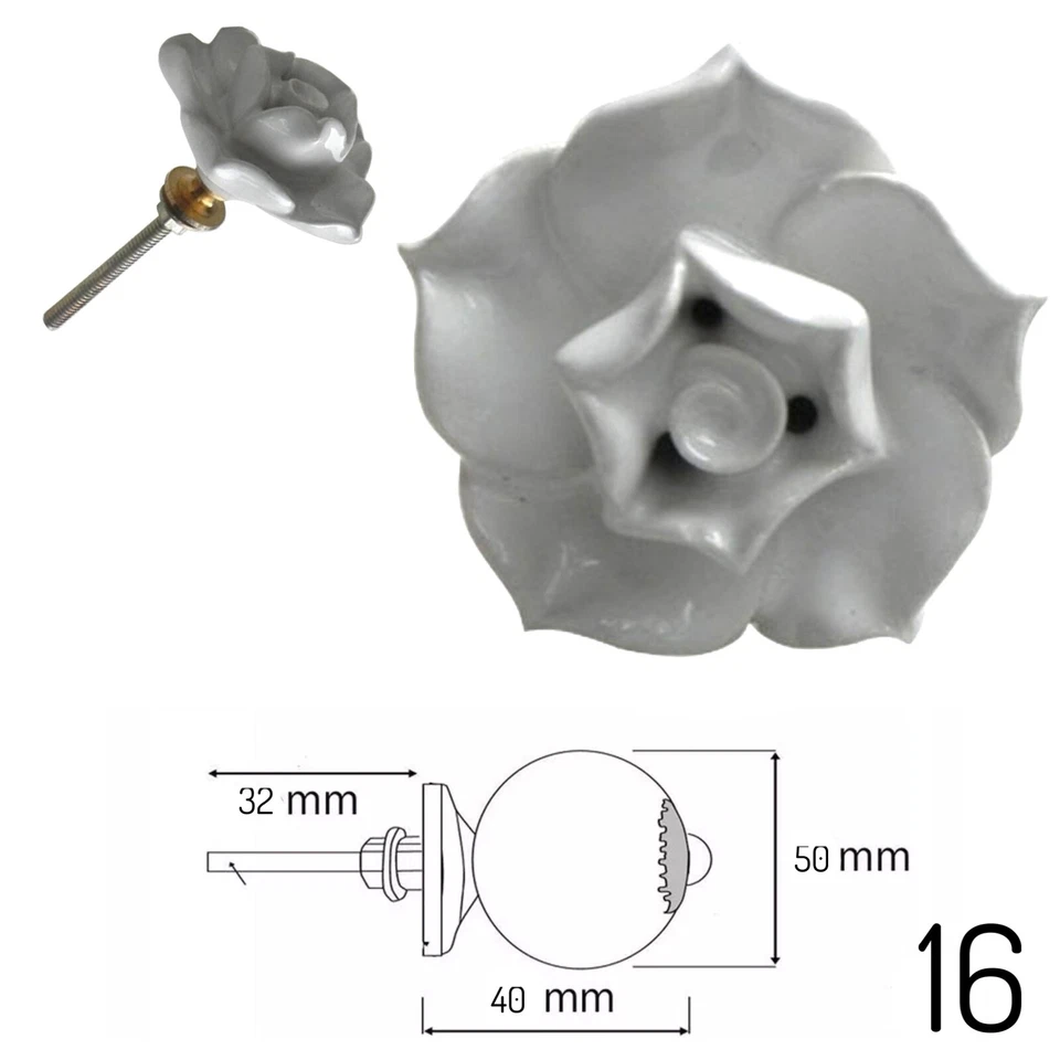 ROSE SHAPED Door Knob FLOWERS Retro Vintage Shabby Chic Ceramic Drawer Pull - Image 1 of 1