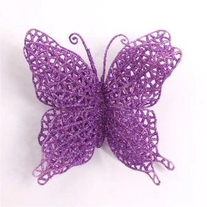 PURPLE GLITTERED BUTTERFLY ORNAMENT 6" CHRISTMAS WEDDING SPRING - Picture 1 of 2