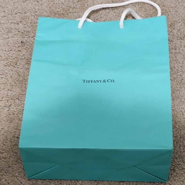 Authentic TIFFANY & CO. Medium Aqua Blue Paper Shopping Bag 9.75" x 8" x 4" - Image 1 of 4