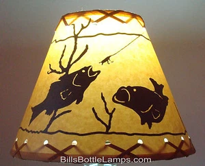 FISH Table Light Cabin Cottage LAMP SHADE Clip-On Bulb Style 9" inch Laced Cone - Picture 1 of 10