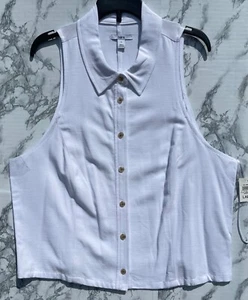 Bar III Womens White Sleeveless Button-Down Collared Top Size L Lightweight - Picture 1 of 10
