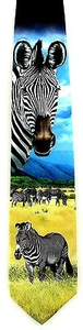 Zebra Herd Men's Neck Tie African Equids Animal Ralph Marlin Black Necktie - Picture 1 of 4