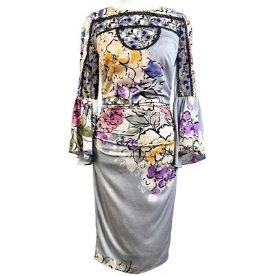 Tracy Reese Floral Lace 3/4 Sleeve Silk Sheath Dress Womens Size 0 Grey Violet - Image 1 of 4