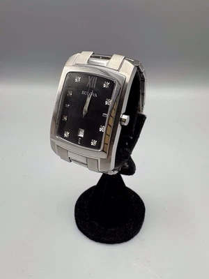 Bulova 96D125 Diamond Quartz Stainless Steel (Black) Rectangle Face Watch - Image 1 of 4