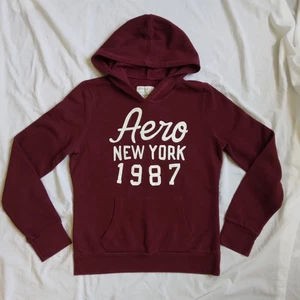 Aeropostale New York Hoodie Burgundy Y2K Kangaroo Pocket Womens Size L - Picture 1 of 5