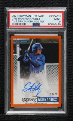 2021 Bowman Heritage Orange Refractor /25 Cristian Hernandez PSA 9 MINT Auto - Image 1 of 2