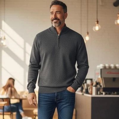 Banana Republic Men's Charcoal Gray 100% Merino Wool 1/4 Zip Sweater XL - Image 1 of 4