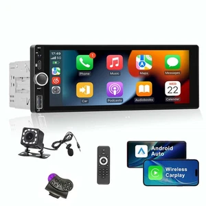 1 Din Car Stereo Radio Wireless Apple CarPlay Android Auto 6.9" Touchscreen SWC - Picture 1 of 23