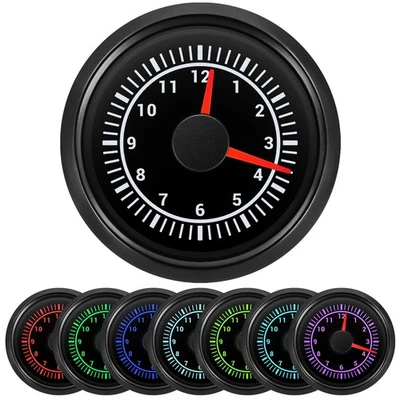 2" 52MM Black Clock gauge 12 Hours 7 Colors LED For Cars Trucks Boat Marine Car - Image 1 of 4
