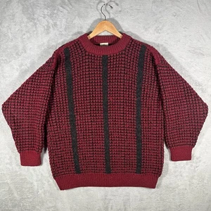 Vintage Bonner Ireland Handloomed Red And Black L Fisherman Pure Wool Sweater - Picture 1 of 6