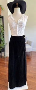 M 28" Taille Vintage schwarz Wildleder Samt A-Linie Maxirock Knopf lang Western - Bild 1 von 13
