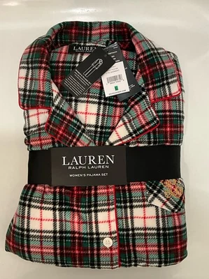 NUEVO RALPH LAUREN Talla L Para Mujer Pijama Pantalón Conjunto Polar Vacaciones Cuadros Marfil Rojo Foto 1 de 4
