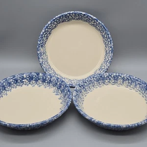 Lot Of 3 Pie Plates Gerald E. Henn Roseville Pottery Blue Spongeware 9.5" - Picture 1 of 10