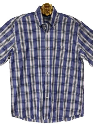 Alan Flusser Purple Plaid Short Sleeves Casual Cotton Shirt Mens Medium - Image 1 of 4