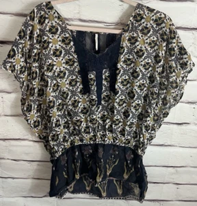 Free People Women’s Size XS Blue /Multicolor Short Sleeve Shirt 100% Cotton - Picture 1 of 4