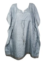 Light Blue Mid Calf Caftan Dress Kimono Sleeves Resort Beach Cover Up Dress 3XL