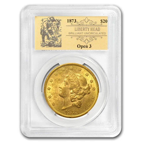 1873 $20 Liberty Gold Double Eagle BU PCGS (Prospector Label) - SKU#170263 Cover