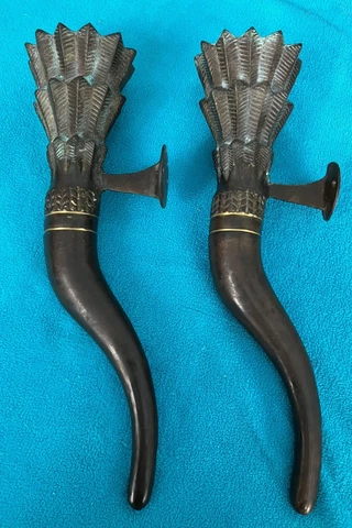 Pair of Architectural Salvage Wall Hanging Brass Patina Flower Vases 12 lbs Cover