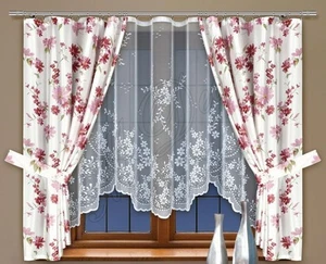 Modern, jacquard set net window curtains with curtain tape WHITE/PINK - Picture 1 of 1