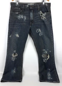 Levi's 527 Low Boot Cut 38x32 Jeans Dark Distressed Worn Out Jeans Mens - Picture 1 of 7